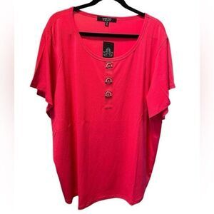 NWT Louise Paris Plus Size Red Blouse Top Scoop Neck Button Detail - Size 3XL